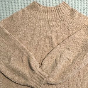 Women size M long sleeve mock neck sweater, blush pink  and silver specks.